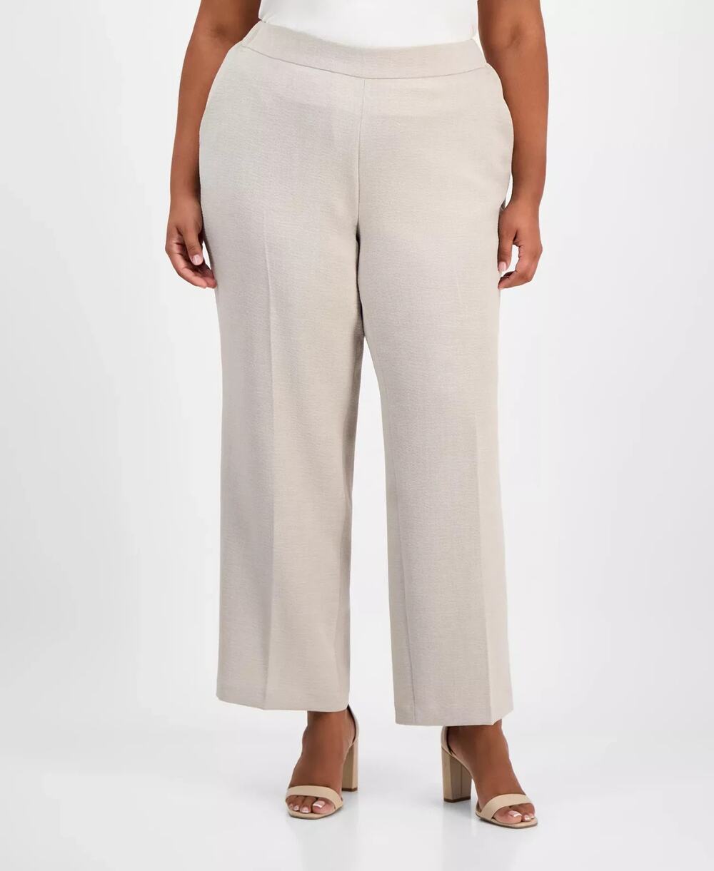 Kasper Plus Size Mid-Rise Pull-On Pants Beige Size 1X 3909